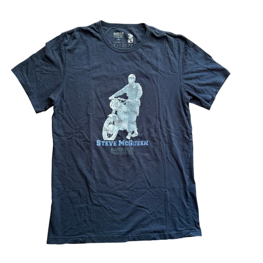 Barbour Steve McQueen Motorcycle Men's Blue Graphic T-Shirt Sz M Harvey Mushman